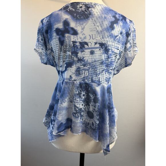 Y2K Fairycore Sz Lrg Flowy Babydoll Top Floral Lace Trim Blue Butterfly Peplum - Picture 2 of 9